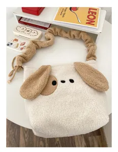 Süße Plüsch Hund Schultertasche Lammfellimitat Umhängetasche Flauschig Winter Groß