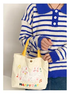 Cute plush white rabbit corduroy handbag for women, sweet and soft small casual tote bag