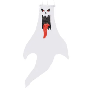 Halloween weisser Geist Windsackhaenge Aussendekoration wasserdichte Wetterfahne fuer Hof