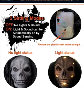 Décoration de fantôme suspendu Halloween avec son et lumière, crâne effrayant à deux modes.