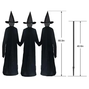 Detailansicht der leuchtenden Halloween Hexen Dekoration mit genauen Maßen und Erdstab.