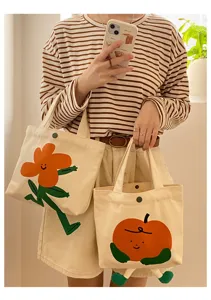 Süße Cartoon Canvas Tragetasche für Damen, Freizeittasche mit Blumenprint, modische Schultasche.