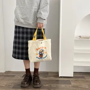 Women cute corduroy tote bag casual shopping handbag embroidered cartoon rabbit design