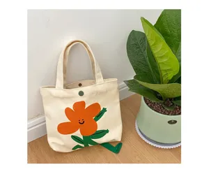 Segeltuch Tragetasche mit niedlichem Blumenmuster, modische Handtasche fuer den Alltag