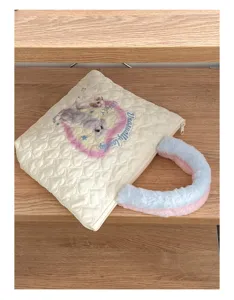 Gesteppte Herz Hund Handtasche mit Plüschgriff süße große lässige Einkaufstasche Tasche.