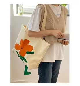 Modische Canvas Umhängetasche mit süßem Blumenprint, große Freizeittasche für Damen.
