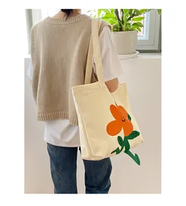 Baumwoll-Leinwand Tragetasche für Damen große Kapazität Schultertasche mit niedlichem Blumenmuster