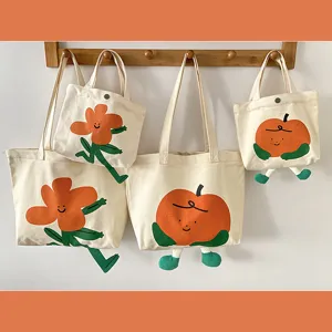 Damen Große Kapazität Segeltuch Tragetasche Süßer Cartoon Blumen Druck Umhängetasche Lässige Student Pendler Handtasche