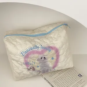 Quilted makeup bag large capacity cosmetic pouch cute dog print travel storage organizer