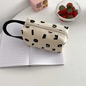 Trousse à crayons en toile avec imprimé de lettres, jolie pochette de rangement pour maquillage.