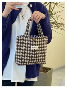Autumn winter houndstooth wool handbag casual portable small tote shopping bag for women
