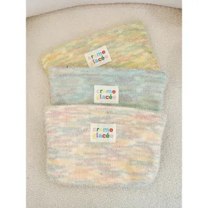 Knitted plush cosmetic bag set, colorful fluffy pouch for women portable storage makeup bag.