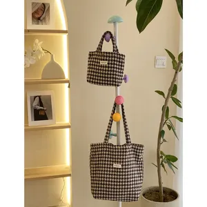 Autumn winter new women houndstooth woolen single shoulder bag portable handbag tote shopping bag