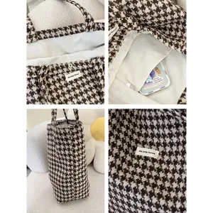 Autumn winter houndstooth woolen tote bag women women classic chic shoulder handbag shopping pouch