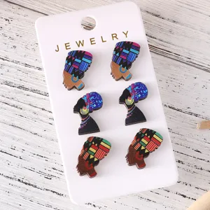 Set de pendientes de tuerca reina africana de madera, joyería de moda étnica para mujer.