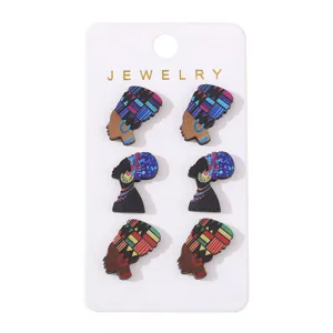 Set de pendientes de reina africana de madera, joyería étnica para mujeres negras.