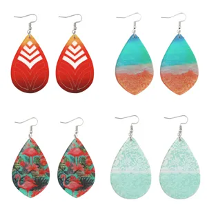 Boucles d'oreilles pendantes géométriques et flamant rose imprimées pour femmes vacances