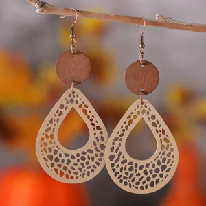 Pendientes Colgantes de Cuero Estilo Bohemio para Mujer Malla Calada Gota de Agua Colgante Pendientes Vintage Joyería de Moda