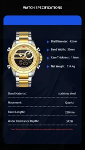 Orologio al quarzo da uomo elegante con cinturino in acciaio inossidabile di 42mm.