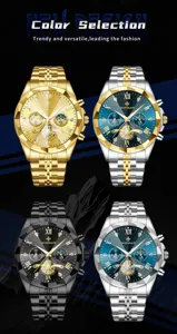 Orologio al quarzo da uomo con design sfaccettato impermeabile luminoso multifunzione.