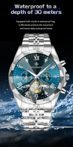 Orologio uomo quarzo impermeabile 30m lunetta sfaccettata quadrante blu cinturino acciaio