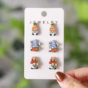 Hölzerne Gnom Karotten Ohrstecker Set, süße Oster Feiertag Schmuck Accessoires Damen.