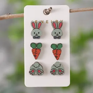 Ostern Holz Kaninchen Karotte Ohrstecker Set süße tierische Schmuck Geschenke für Frauen