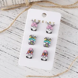 Oster Gnom Holz Ohrstecker Set, süßes Hasen Design Schmuck für festliche Feiertage.