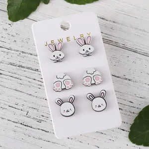 Süßes Osterhase Holz Ohrring Set für Damen Mädchen Cartoon Tier Ohrstecker Schmuck