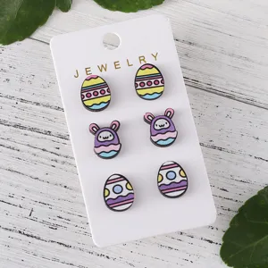 Niedliche Osterhase und Ei Holz Ohrstecker Set, festliche Schmuck Geschenke für Damen.