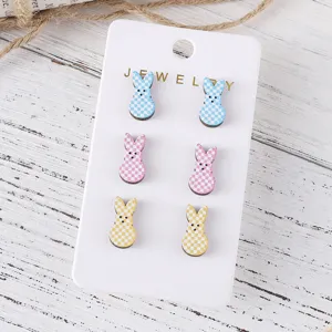 Osterkarohase Holz Ohrringe Set, süße bunte Kaninchen Ohrstecker Schmuck für Damen Mädchen.