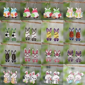 Ostern Holz Ohrringe Mehrfarbig Karikatur Muster Doppelseitig Bedruckt Hase Gnom Sportball Anhänger Ohrringe Feiertag Schmuck Geschenke Für Damen