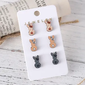 Osterhase Holz Ohrringe Set, niedliche Tier Cartoon Ohrstecker Schmuck für Damen und Mädchen.