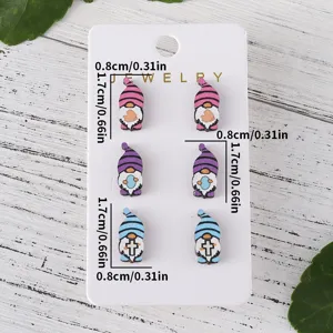 Oster Zwerg Ohrstecker Set mit Kreuz und Ei Motiven auf Display Karte Holz Schmuck.