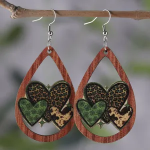 St. Patricks Tag Holztropfen Ohrringe mit gruenem Kleeblatt und Leopardenmuster Schmuck