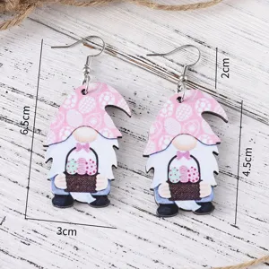 Oster Gnome Holz Dangle Ohrringe mit Bunten Eier Korb für Damen und Mädchen Festlich