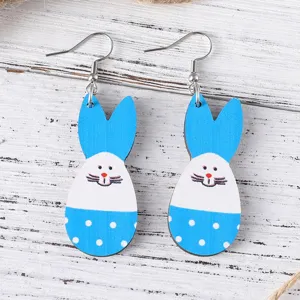 Oster Holzhasen Ohrringe, blaue gepunktete Osterei Ohrhänger für Damen und Frühlingsparty.
