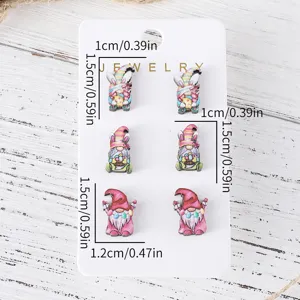Ostern Wichtel Holz Ohrstecker Set Süße Kaninchen Karotte Hase Ohrringe Schmuck Geschenke