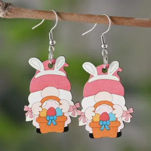 Osterhase Zwerg Holz Ohrringe Süße Osterei Korb Hängende Ohrschmuck Für Damen
