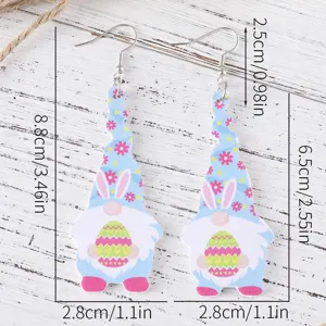 Paques Gnome Lapin PU Cuir Bois Goutte Boucles d'oreilles Mignon Festival Bijoux