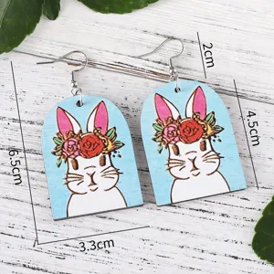 Ostern Hase Holz Ohrringe Blumen Bogen hängende Ohrringe für Damen Mädchen Geschenk