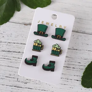 Grüne St. Patricks Day Ohrringe Set mit Hut, Bierkrug und Stiefel Motiven für Damen und Mädchen Mode.