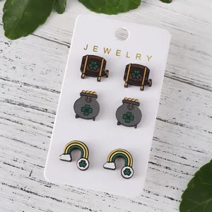 St. Patrick's Day Kleeblatt Ohrringe Set, festlicher grüner Bierkrug Regenbogen Ohrstecker Schmuck.