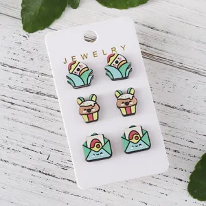 Niedliches Cartoon Ohrstecker Set für Damen und Mädchen aus Holz mit schönem Design.