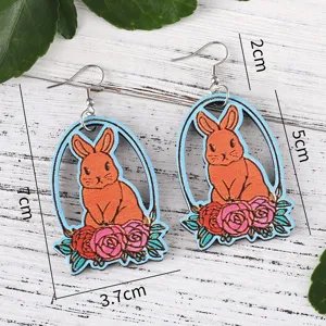Osterhase Holz Ohrringe Niedliche Blumen Ausschnitt Baumelhänger Damen Schmuck Art