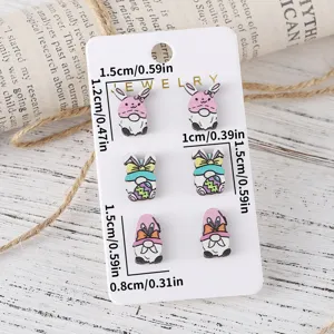 Osterhase Gnom Holz Ohrstecker Set Niedliche Osterei Schmuck Geschenk Für Damen Neu