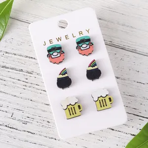 St. Patricks Tag Holz Ohrstecker Set Kobold Bier Topf aus Gold Festival Ohrringe Damen