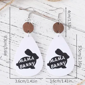 Boucles d'oreilles en cuir PU goutte d'eau lapin de Paques bois avec de beaux crochets.