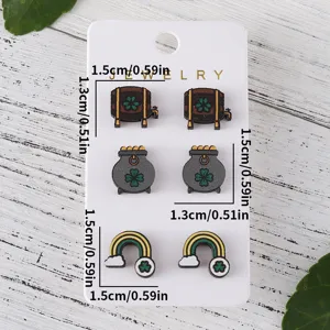 St. Patricks Tag Holz Ohrringe Set gruen Kleeblatt Bierfass Topf Schmuck fuer Damen