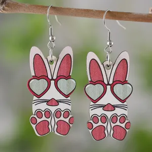 Hübsche Osterhase Ohrringe mit Herz Sonnenbrille, niedlicher Holz Ohrschmuck für Damen.